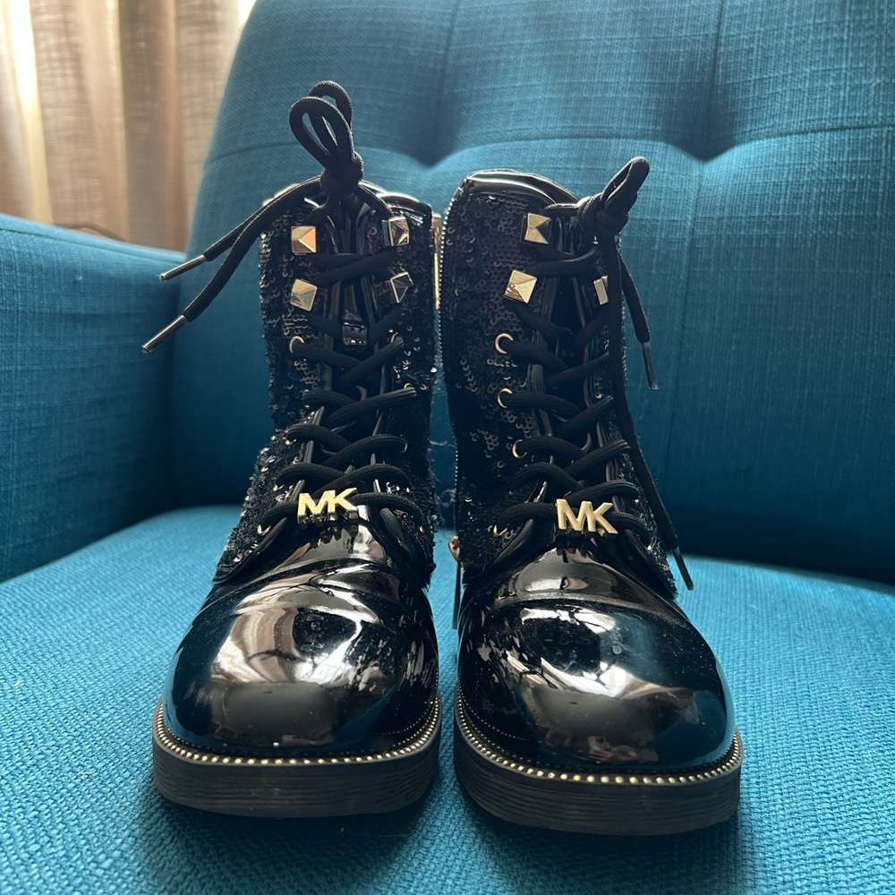 Michael Kors Shiny Black Boots with Gold Details